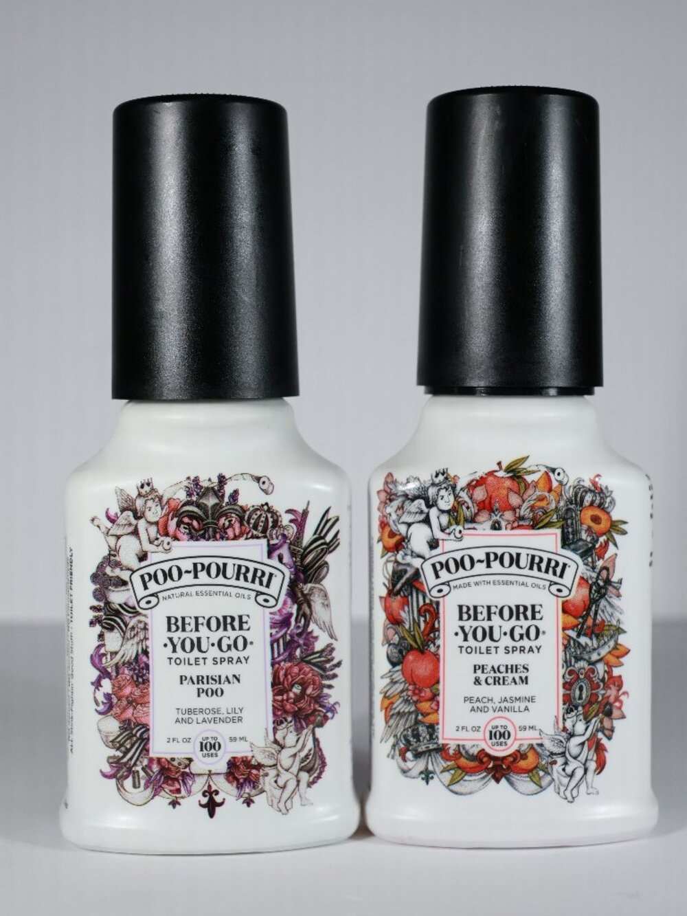 2X Poo-Pourri 4Oz Parisian Poo & Peaches and Cream Toilet Spray 100 Uses Per Bot